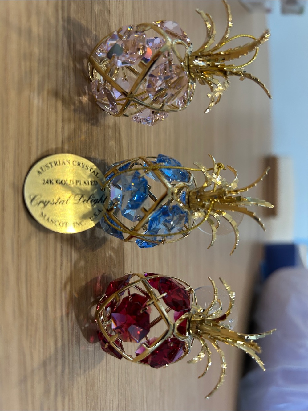 Set of Three Beautiful 24K Gold-Plated Pineapple Crystal Ornaments by Mascot Inc